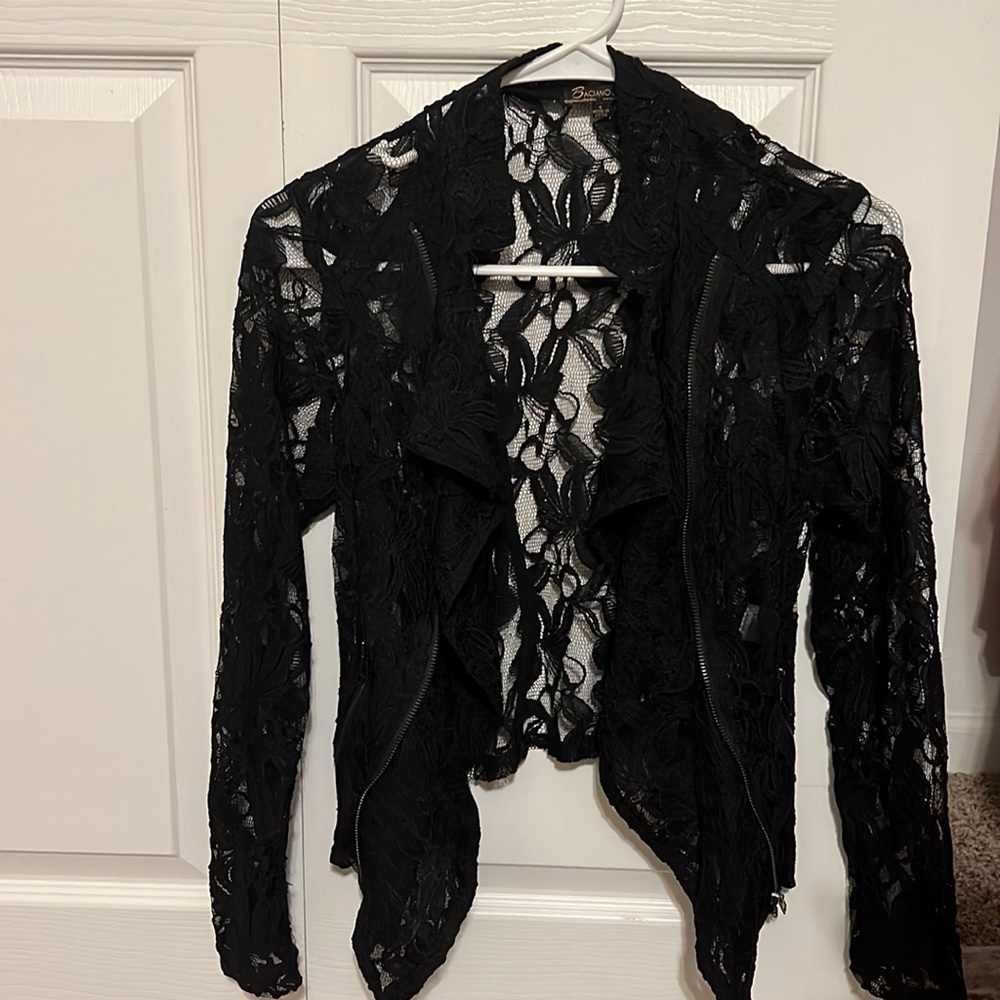 Baciano Black Lace Jacket with zipper. Very Sexy. Size Small. Great Condition